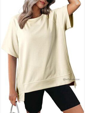 Oversized Crewneck Short Sleeve T-Shirt High Low Hem Casual Summer Top